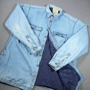 VTG Faded Quilted Lined Workwear Men Shirt Jacket M Rugged Denim Distressed